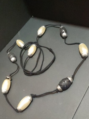 Handmade necklace new with silver elements and black cord