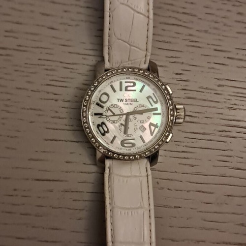 TW Steel Grandeur Chronograph TW54 ρολόι μεταχειρισμένο, λευκό δερμάτινο λουράκι, ζιργκόν