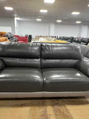 Angie leather three-seater sofa new, dark gray and beige