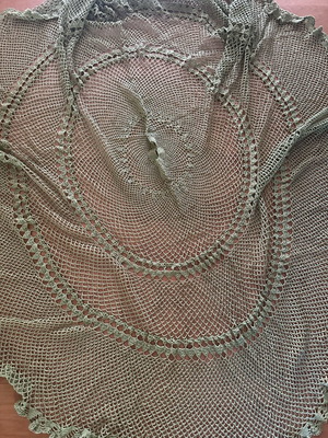 Handmade crochet tablecloth round 1.90m green like new