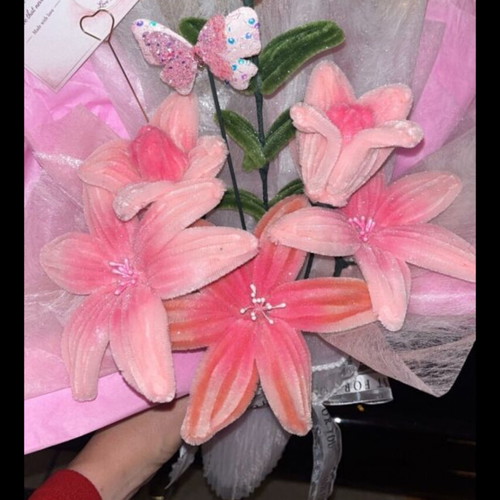 Pink bouquet no.3 made to order with lilies, tulips and butterfly