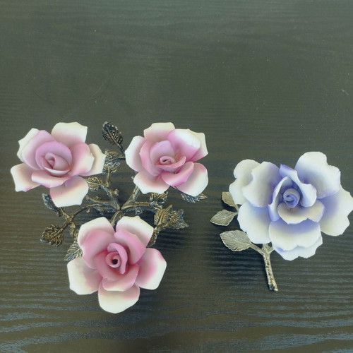 Porcelain decorative roses used, set of 2 pieces
