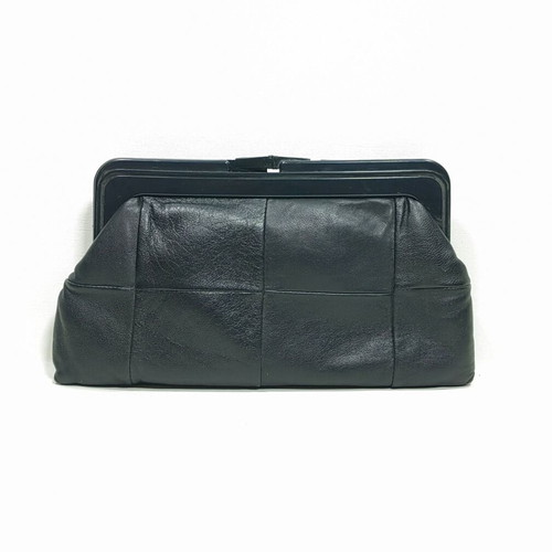 Vintage black leather oversized clutch bag, 31cm