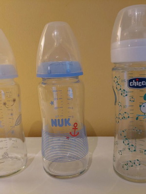 Γυάλινα μπιμπερό Chicco Nature Glass και NUK First Choice καινούργια, 240ml