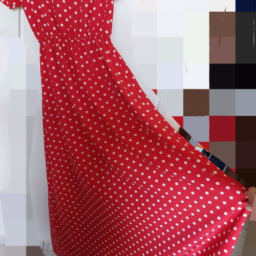 Long dress red with white polka dots size M like new