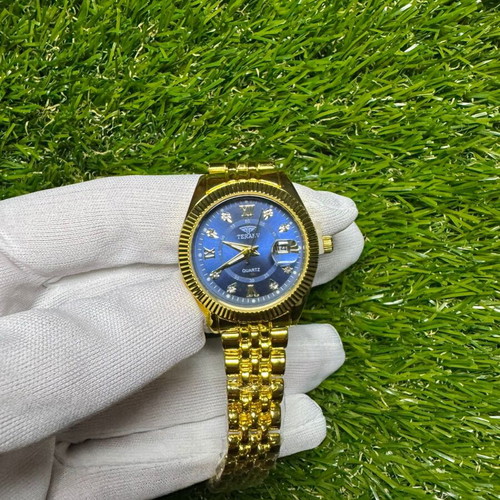 Watch men's luxury gold-tone with blue dial and quartz movement