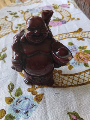 Decorative Budai statue used, 9cm, burgundy lacquer finish