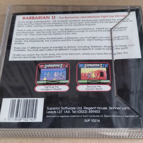 Barbarian II The Dungeon Of Drax BBC Micro Disk like new, complete in box