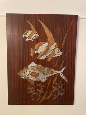 Metal Art Handmade Wall Art with Sea Life on Wooden Plaque