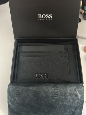 HUGO BOSS Black Leather Card Holder καινούργιο, μαύρο
