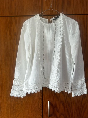 Zara blouse white lace large, like new, cotton
