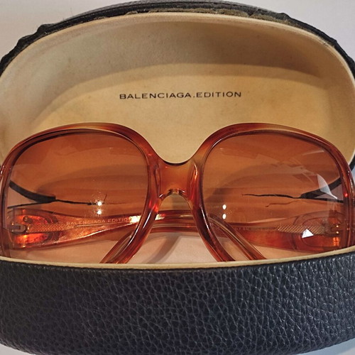 Balenciaga orange oversized acetate gradient tint sunglasses used with case
