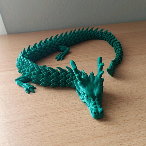Articulated dragon new, 3D printed, green PLA