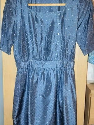 Chattawak silk blue dress with bird print like new