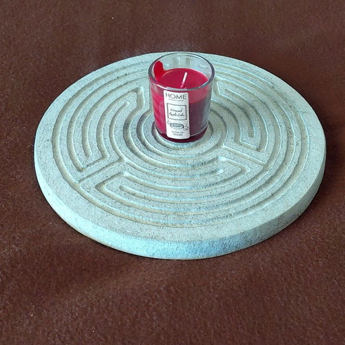 Handmade yoga meditation disc with labyrinth design
