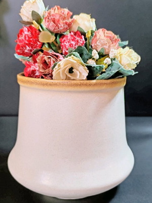 Boho style large German planter new, champagne color with decoration
