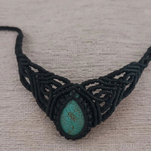 Handmade macrame choker with turquoise stone like new