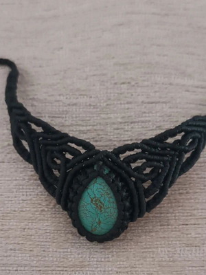 Handmade macrame choker with turquoise stone like new