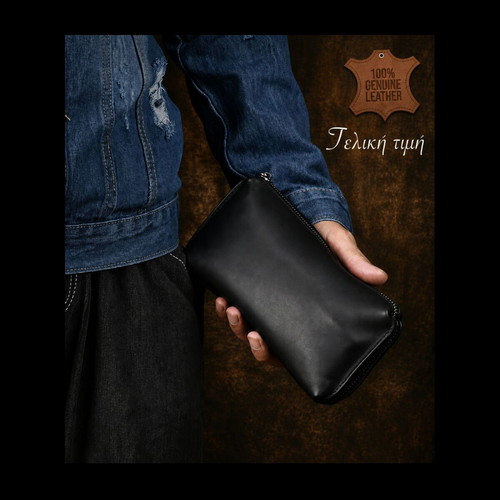 Leather wallet 100% genuine leather black, new