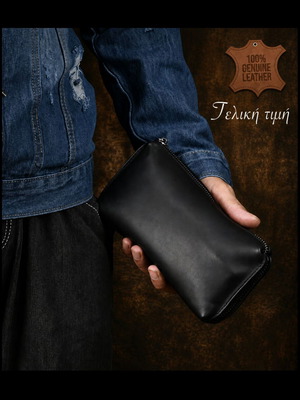 Leather wallet 100% genuine leather black, new