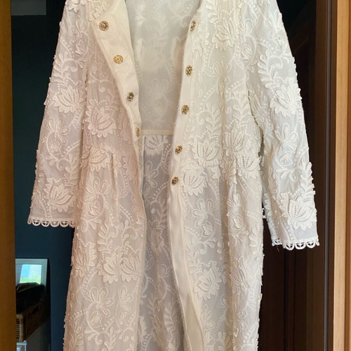 Zara lace coat white like new, cotton lace knee length