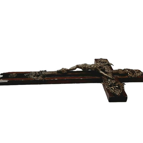 Antique Christian Crucifix used, wood and bronze