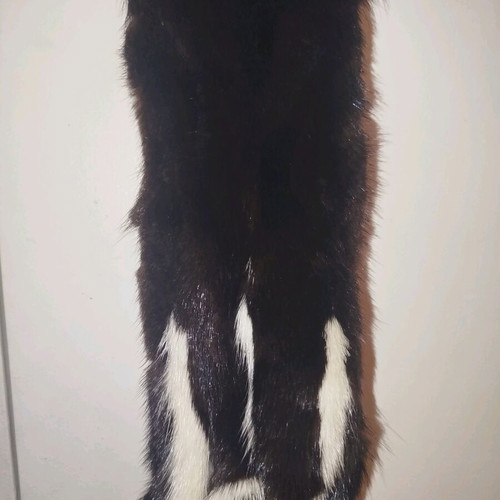 Real fur scarf like new, dark brown with white