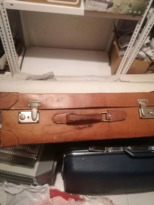 Leather suitcase used from 1950, beige and brown