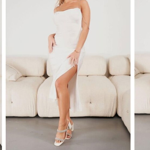 Satin dress new, size M, white with strass and slit