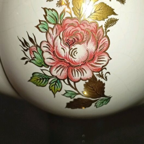 Vintage fondue bowl ceramic with 24k gold like new, lotus design
