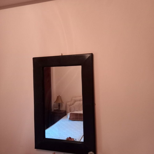 Handmade leather and mosaic mirror used, Italian origin