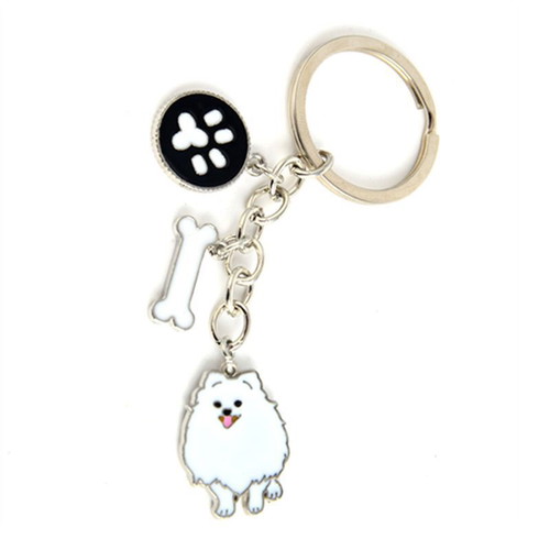 Pomeranian dog keychain white new