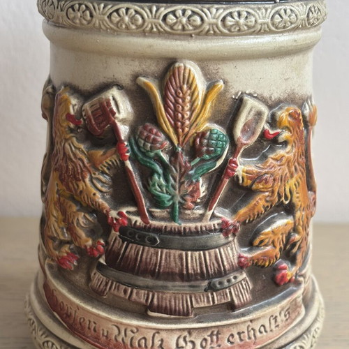 Vulkan Keramik Vintage German Beer Stein like new with pewter lid