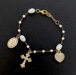 Cross & Mary bracelet stainless steel chain like new, white and gold details
