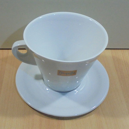 Dimello espresso coffee large promotional ceramic cup with saucer like new
