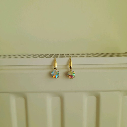 Earrings with iridescent crystal new, gold-plated steel 316