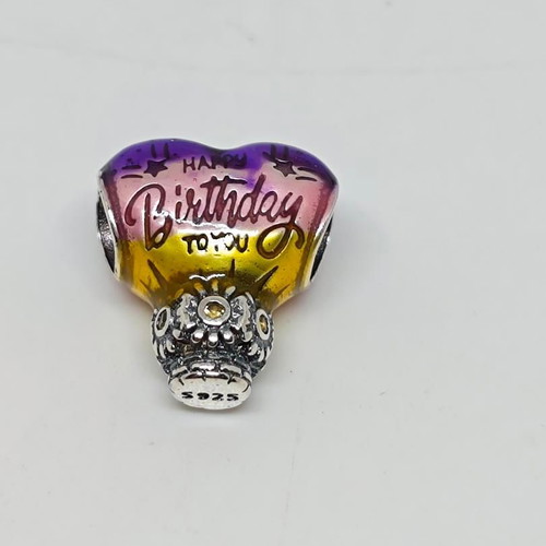 925 Silver Charm Hot Air Balloon Happy Birthday like new