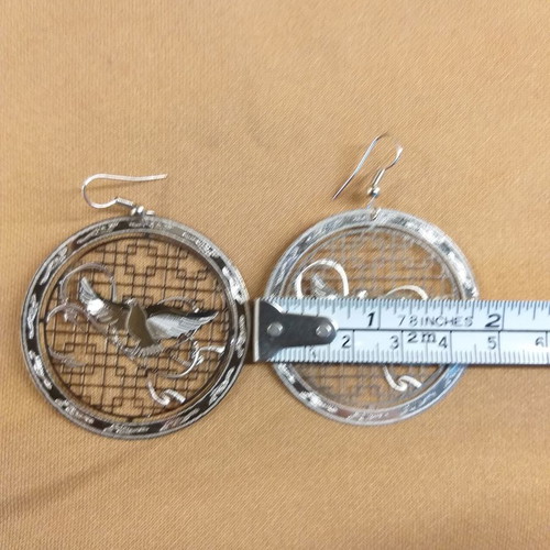 Eirinis hanging earrings new, silver with dove design
