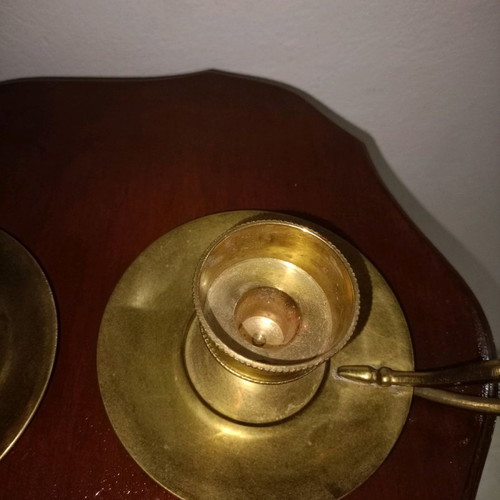 Set of brass candlesticks used, diameter 13, height 8
