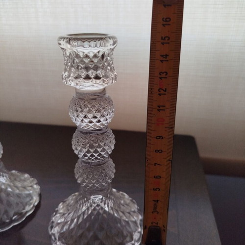 Glass candlesticks like new, set of 8 large and 2 small