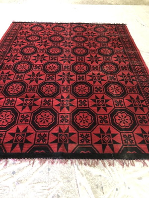 Wool rug with loom design 1960, new, black red