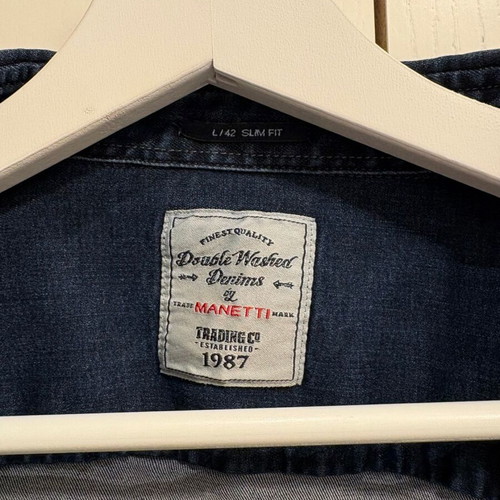 Manetti men's denim shirt size L like new, slim fit, dark blue