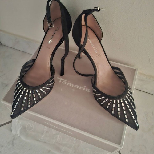 Tamaris 2026 black and silver pumps, 9cm heel