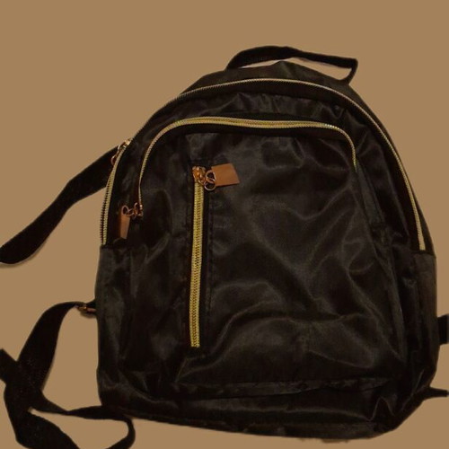 Mini backpack, black, 23x27 cm, 2 zip pockets