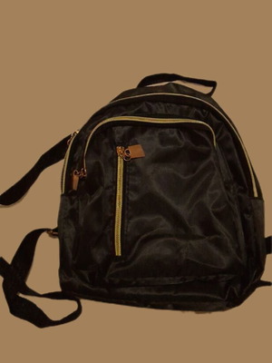 Mini backpack, black, 23x27 cm, 2 zip pockets