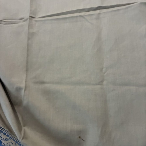 Vintage Handmade Tablecloth with Crochet Lace in Cream