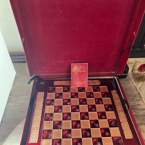 Vintage chessboard with enamel and bronze used
