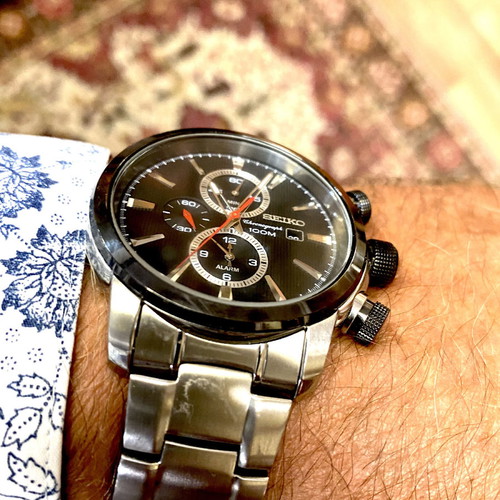 Seiko chronograph used quartz 44mm with alarm men's watch