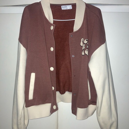 Bershka college jacket cardigan used brown-beige with logo