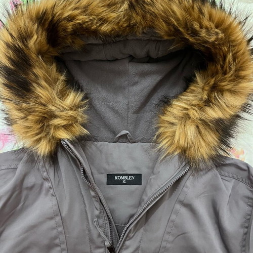 Gray jacket with hood and double fleece lining new XL